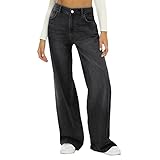 Baggy Jeans Damen Multitasche Taglio Jeans a Gamba Larga Pantaloni Con Chiusura Lampo Casual Oversize Jeanshosen Damen Damen Schlaghose