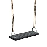 HUDORA Brettschaukel in Schwarz - Outdoor Kinder-Schaukelsitz aus Gummi - TÜV Rheinland/GS geprüfte Kinderschaukel mit höhenverstellbaren Seilen - Schaukelbrett für Kinder & Erwachsene bis 100 kg