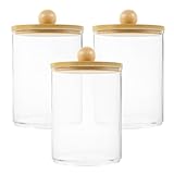 SEWOART 3 Stück Teiliges Transparentes Baumwollpad box mit Bambusdeckel Vielseitiger Wattepad Wattestäbchen halter Kompakte Make up Aufbewahrung für Badezimmer und Schminktisch