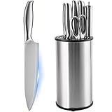 Caossuixin Messerblock mit Messer,7 Teiliges Edelstahl Küchenmesser Set,Antihaft Rutschfestes Messerset mit Ergonomische Griffe,Profi Scharfe Messer Set für Den Heimgebrauch Restaurant Picknick