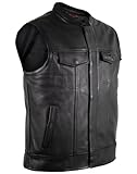 MDM Herren Lederweste im Jeans Stil, Sons of Anarchy Kutte, Schwarz, Rindsleder (Gr. L)