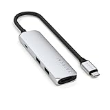 SATECHI 4-in-1 USB-C Hub Slim Plus, Multiport-Adapter, Dockingstation mit 4K HDMI, 100W Power Delivery, 2X USB-A Datenports – Silber
