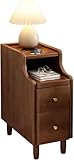 Schmale Nachtkommode, 2er-Set, hoher Nachttisch mit Schubladen, schmaler Schlafzimmer-Beistelltisch, modern, braun, platzsparende Beistelltische (25 cm Größe)