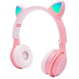 Ghulumn Kinder-Kopfhörer, LED-Farblicht-Ohr-Kopfhörer, Headset, Bluetooth 5.0-Kopfhörer, unterstützt TF-Karte (Rosa)