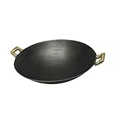 Gusseisen -Wok, traditionelle Handhämmerpfanne - langlebig, mit Abdeckung und 2 Topfohr, offener Feuertopf, Küchenwerkzeuge (39 cm)