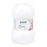 Gründl Baby uni Wolle (OEKO-TEX zertifizierte Wolle, strapazierfähig und pflegeleicht, 70 % Polyacryl 30 % Polyamid, 50 g / 150 m, Nadelstärke: 3,5 - 4,5, 1 x 50 g), Weiß