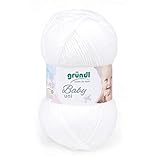 Gründl Baby uni Wolle (OEKO-TEX zertifizierte Wolle, strapazierfähig und pflegeleicht, 70 % Polyacryl 30 % Polyamid, 50 g / 150 m, Nadelstärke: 3,5 - 4,5, 1 x 50 g), Weiß