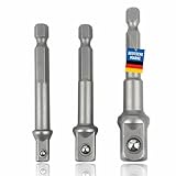 Pitlane Performance® Stecknuss-Adapter Set 3-teilig – 1/4', 3/8', 1/2' Vierkant auf Sechskantschaft – Cr-V Chrom-Vanadium Stahl – Für Akku-Bohrschrauber, Bohrmaschinen & Treiber – Max. Drehmoment 72Nm