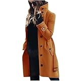 EMATOP Trenchcoat Damen Lang Elegant Winterjacke Langarm Zweireihiger Windjacke Mantel Warm Einfarbig Jacke Casual Baumwolle Fleecejacke Mode Stehkragen Wollmantel Outdoor Kuschelig Windbreaker