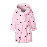 NautySaurs Jungen Bademantel Mädchen Unisex Kinder Bademantel Weich Flanell Fleece Robe für Kinder 1-12 Jahre, Rosa Punkt, 9-12 Jahre