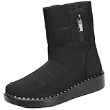 Springerstiefel Stiefel Damen Schwarz Boots Damen Winter Warm halten Plüsch Drucke Flache Runde Zehe Faul Schuhe Schneestiefel Winter Boots Women Cowboyboots Damen Gummistiefel (Black, 41)