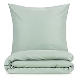 Blumtal Bettwäsche 135x200cm + 80x80cm Kopfkissenbezug - Oeko-TEX zert. Mikrofaser Bettwäsche Set - Mikrofaser Bettbezug bis 95 °C - Deckenbezug + Kissenbezug 2-teilig - Sommerbettwäsche Sommer Grün