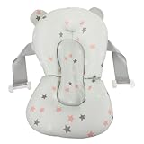 BAZEITFLOW Verstellbares Badekissen aus Hautfreundlichem Atmungsaktivem Material Rutschfester Neugeborenen Badesitz für Badewanne Faltbares Leicht zu Reinigendes Babynetz Grün mit Sternmuster