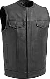 Fashion Hyped Soa Herren Motorradweste Club-Stil Biker Schwarz Leder Weste, Schwarzes Leder, XXL