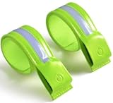 GOMETY 4 Stück LED Armband Aufladbar USB, 6 Farben 3 Lichtmodi LED Reflective LED leuchtarmband leuchtbänder Reflektorband Sicherheits Lichtband Reflektoren Armbänder für Joggen Laufen Running (Grün)