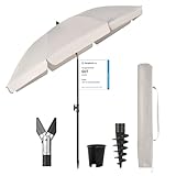 Sekey 180 cm Sonnenschirm Balkon mit Bodenhülse & Schutzhülle, Neigungs und Höhenverstellung, Sonnenschirm Strand für Balkon, Garten & Terrasse, Runder Sonnenschutz UPF 50+
