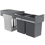 Hailo Tandem 3666101 – Einbau-Abfallsammler für Küchenschränke ab 30 cm, 2×15 L, Vollauszug mit Teleskopschienen, Mülltrennungssystem, Dunkelgrau