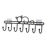 AKOOSY Multifunktionaler Kleiderhaken mit Katzenhaken Selbstklebend Wandmontierbar Stark Belastbar Platzsparend für Bad Küche und Flur Schwarze Garderobenleiste ohne Bohren