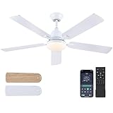 Shanggu Deckenventilatoren mit Beleuchtung und Fernbedienung-132cm Reversible DC-Motoren, 3CCT Dimmbar, Geräuschlos, Deckenventilator für Schlafzimmer Wohnzimmer, Innen, Außen(Weiß)