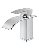 FORIOUS Wasserhahn Bad,Wasserfall Waschtischarmatur Einhandmischer Armatur Waschbecken mit Auslauf Höhe 80 MM,Wassersparend, Energiesparend,Chrom