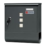 WOLTU Briefkasten Postkasten mit Zeitungsfach Sichtfenstern Namensschild, Wandbriefkasten abschließbar, mit 2 Schlüsseln, modern, Anthrazit, 30,5x33,5x9 cm