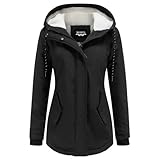 MODFUL Damen Winterparka Fleece Gefüttert Wintermantel mit Kapuze Dicke Coat Winterjacke (Schwarz, S)