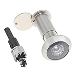 HOJLKLD Türspion, massives Messing, 200 Grad Guckloch mit 16 mm Bohrer für 3,8 cm bis 6,5 cm Türen, 1,6 cm Rohrdurchmesser, Tür-Augenspion mit Sichtschutzabdeckung (1, gebürstetes Nickel)