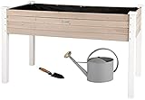 WONDERMAKE® Großes Hochbeet aus Holz für Garten Balkon Terrasse, Pflanzkasten Bausatz XL rechteckig schmal mit Vlies-Folie, Kräuterbeet Pflanzenkasten, 124 x 63 x 75 cm, weiß grau anthrazit