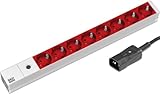 BACHMANN Steckdosenleiste 19'' Zoll PDU 8-Fach Rot EDV mit Feinsicherung 1HE 2m Kabel mit C14 Kaltgerätestecker Mehrfachsteckdose für Serverschrank Rack 333.410 Grau (inkl. 2X Befestigungswinkel)