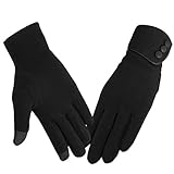 Modische Touchscreen-Handschuhe, weich, bequem, winddicht, mit Samt im Inneren, für Frauen und Mädchen, Winter, warm Gr. Einheitsgröße, Schwarz