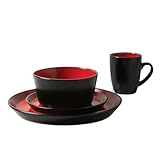 HUWOYG Keramikgeschirr-Set, 32-teilig, Geschirr-Set, Küchenteller und Schüssel-Sets, Geschirr-Set for 8 Personen, Rot und Schwarz Für Zuhause