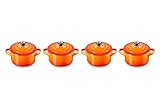 Le Creuset 4er-Set Mini Cocottes aus Steinzeug, je 200 ml, 10 x 5 cm, Ofenrot, 79212100900100