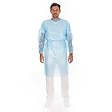 FRANZ MENSCH 10 Stück Hygostar Kittel | PP, PE volllaminiert, Packung, blau, L: 120cm, Umfang: 140cm, XL, Einwegkittel, Einmal Kittel, Isolationskittel, Schutzkittel, PP-Schutzkittel, Besuchermantel