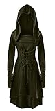 chuangminghangqi Renaissance Kostüm Damen Robe zum Schnüren Mittelalter Kleid mit Kapuze Langarm Retro Gothic Cosplay Halloween Karneval (XL, Grün)