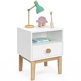 IDMarket - Jacob Nachttisch für Kinder, 1 Schublade + 1 Höhle, Weiß und Holz