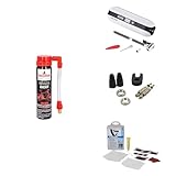 Bundle NIGRIN Reifen-Dicht mit FISCHER Akkukompressor Ventil Set und Flickbox
