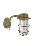 Außenleuchte Wand Messing massiv Glas E27 IP44 klein H: 21 cm Maritim Wandlampe außen Schiffslampe Wandlaterne Garten