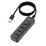 Leloco 4-Port USB Hub 3.0, USB Adapter Mehrfach Verlängerung Adapter mit 1m Kabel 5V 2A Type-C Port für Laptop, MacBook, Desktop-PC, Flash-Laufwerk, Drucker, Tastatur, Mäuse Headset PS 4 usw
