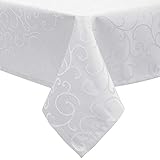 EUGAD Tischdecke Damast Ornamente Seidenglanz Kringel/Circle Design Tafeldecke mit Saum, Tischtuch Größe & Farbe wählbar, Edel Tisch Decke Abwaschbar und Bügelfrei, Eckig 130x160 cm Weiß