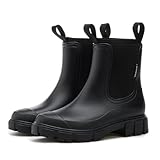 SmoothPace Gummistiefel Damen Gefüttert Wasserdicht Gummistiefeletten Halbhohe Chelsea Boots Rutschsicher Abriebfest Atmungsaktiv Regenschuhe Komfort Garten Stiefeletten Black 39EU/40CN