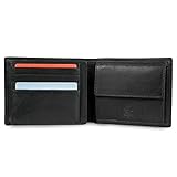 MOKIES Leder Geldbörse Herren - extra stabile Doppelnaht - Querformat mit 4 Fächer - RFID - Portmonee für Männer - Brieftasche Geldbeutel Wallet (G1607 Schwarz)