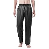 Herren-Satin-Loungehose, weiche elastische Taille, Pyjamahose, leichte Schlafanzughose mit Seidengefühl, bequeme entspannte Passform, Nachtwäsche, luxuriöse Herren-Homewear Hose, Schwarz , M