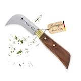 DON CARLOS Gartenmesser Solingen Kräutermesser mit Holzgriff & Messingring, Gebogene Klinge, scharfes Gartenwerkzeug für Kräuter, Gemüse & Triebe – Made in Germany