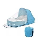 iuscacey Tragbares Babybett, Stubenwagen – Faltbares Reisebett für Neugeborene (0–20 Monate) mit Moskitonetz – Himmelblau