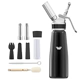 YUNYDSM 0.5L Sahnespender für Schlagsahne, Cremes und Soßen Schlagsahnebereiter mit 3 Edelstahl Spritztüllen Profi Sahnesyphon aus Aluminium 500mL