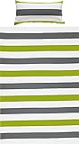 REDBEST Renforcé Bettwäsche-Set grün-grau-weiß Größe 40x80 cm / 135x200 cm - mit Reißverschluss - atmungsaktiv, strapazierstark - weitere Farben