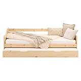 Homestyle4u Kinderbett mit Matratze Einzelbett Holzbett 90x200 ausziehbar Natur mit Lattenrost Ausziehbett Kiefer massiv Holz | Artikel 3131