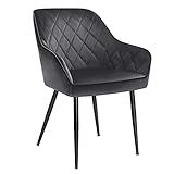 SONGMICS Esszimmerstuhl, Sessel, Loungesessel, mit Armlehne, Bezug aus Samt, Metallbeine, bis 110 kg belastbar, für Esszimmer, Küche, Wohnzimmer, Schlafzimmer, grau LDC088G01