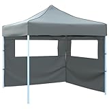 Faltzelt Partyzelt Pop-Up mit 2 Seitenwänden 3 x 3 m Anthrazit, Xichuzi Pavillon, Faltpavillon, Canopy, Gartenpavillon, Rennzelt, Partyzelt, Arbeitszelt, Canopy Tent - 44965