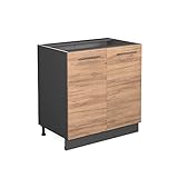 Vicco Spülenunterschrank Fame-Line, Goldkraft Eiche/Anthrazit, 80 cm mit Regal, ohne Arbeitsplatte